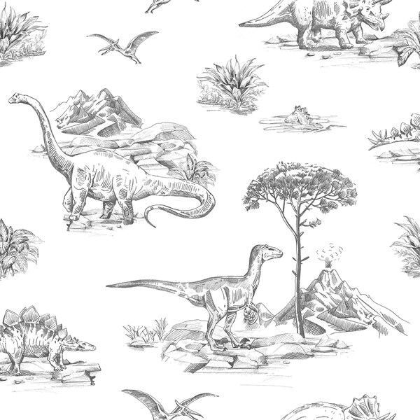 Manhattan Comfort Hollywood Isolde Charcoal Dinosaurs 33 ft L X 209 in W Wallpaper BR4060-139269 - main